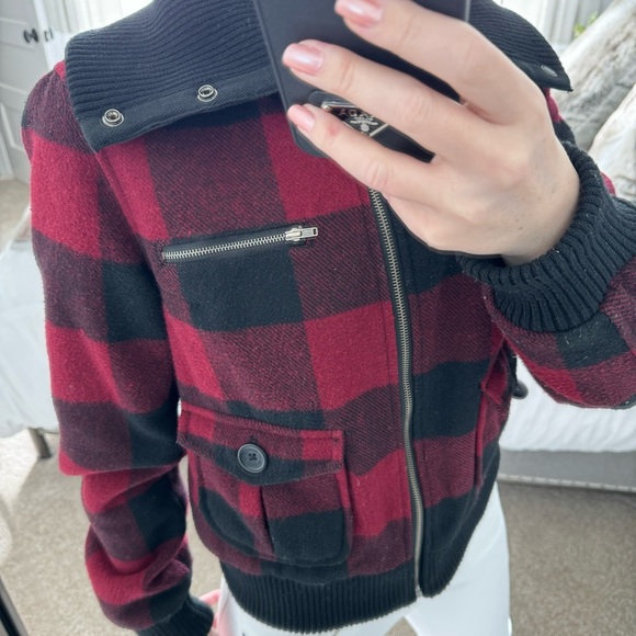 Heritage Large Buffalo plaid red and black coat wool jacket with silver hardware - Picture 8 of 8